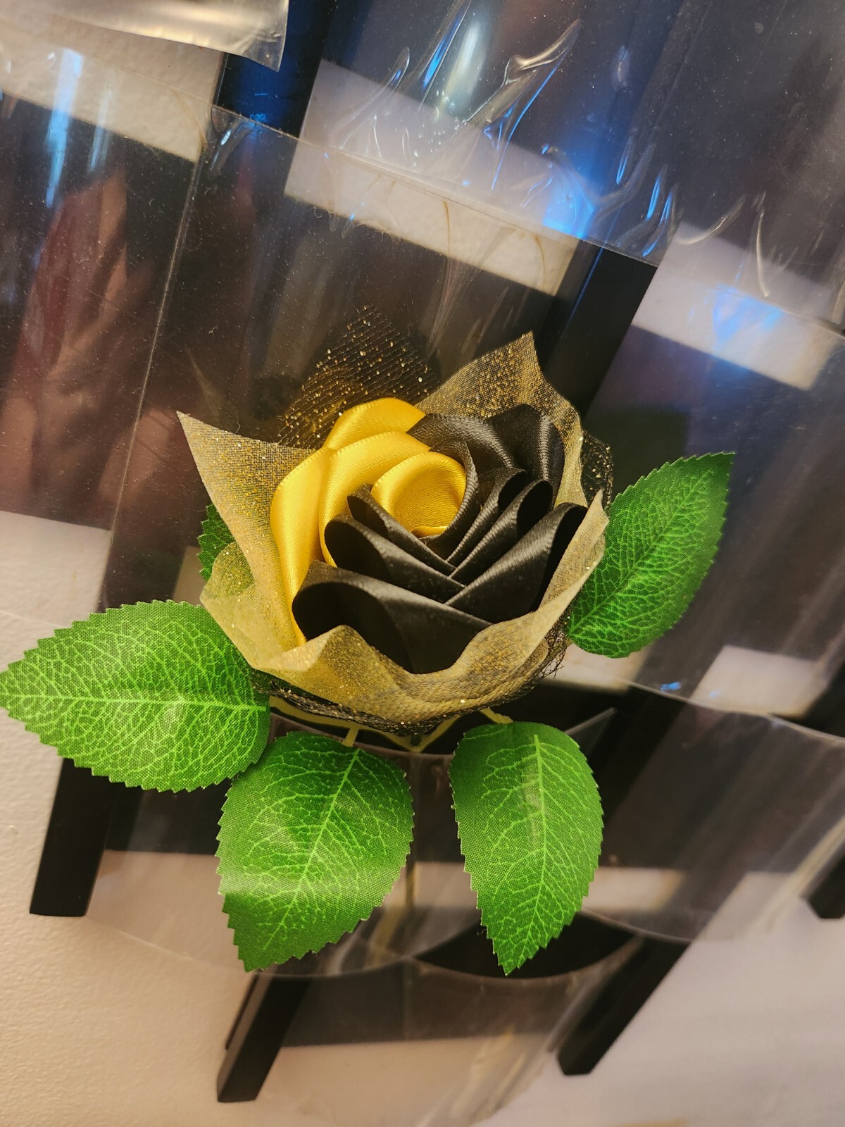 Black and Gold Satin Ribbon Rose