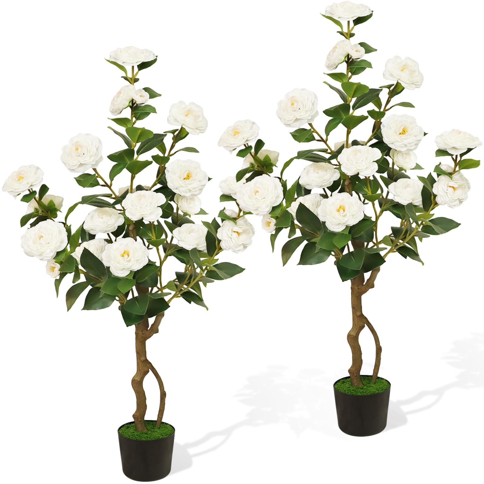 Best Artificial Camellia Tree 2 Pack, 42” Faux Plant in Pot with 24 Blooming