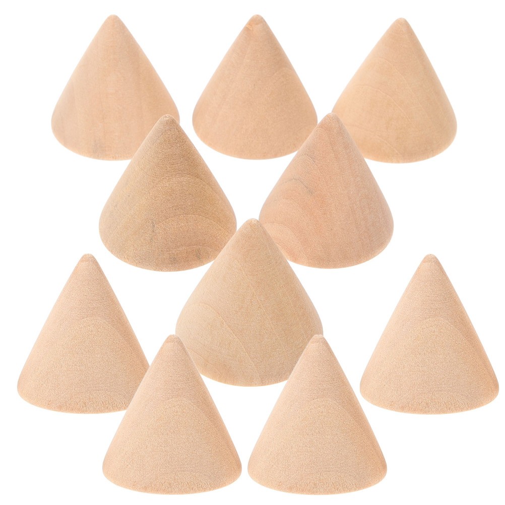 10Pcs Wood DIY Cone Craft Beige Unfinished Ornament for Painting and Staining