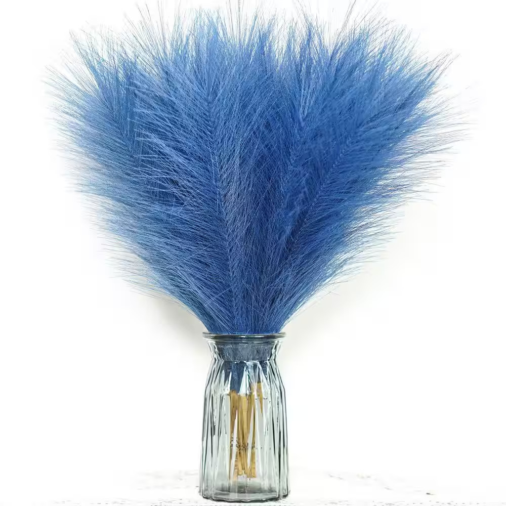 4 In. Peacock Blue Artificial Pampas Grass Color Family Artificial Plant for Hom