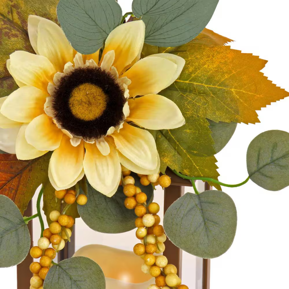 13″ Sunflower and Eucalyptus Decorated Harvest Lantern