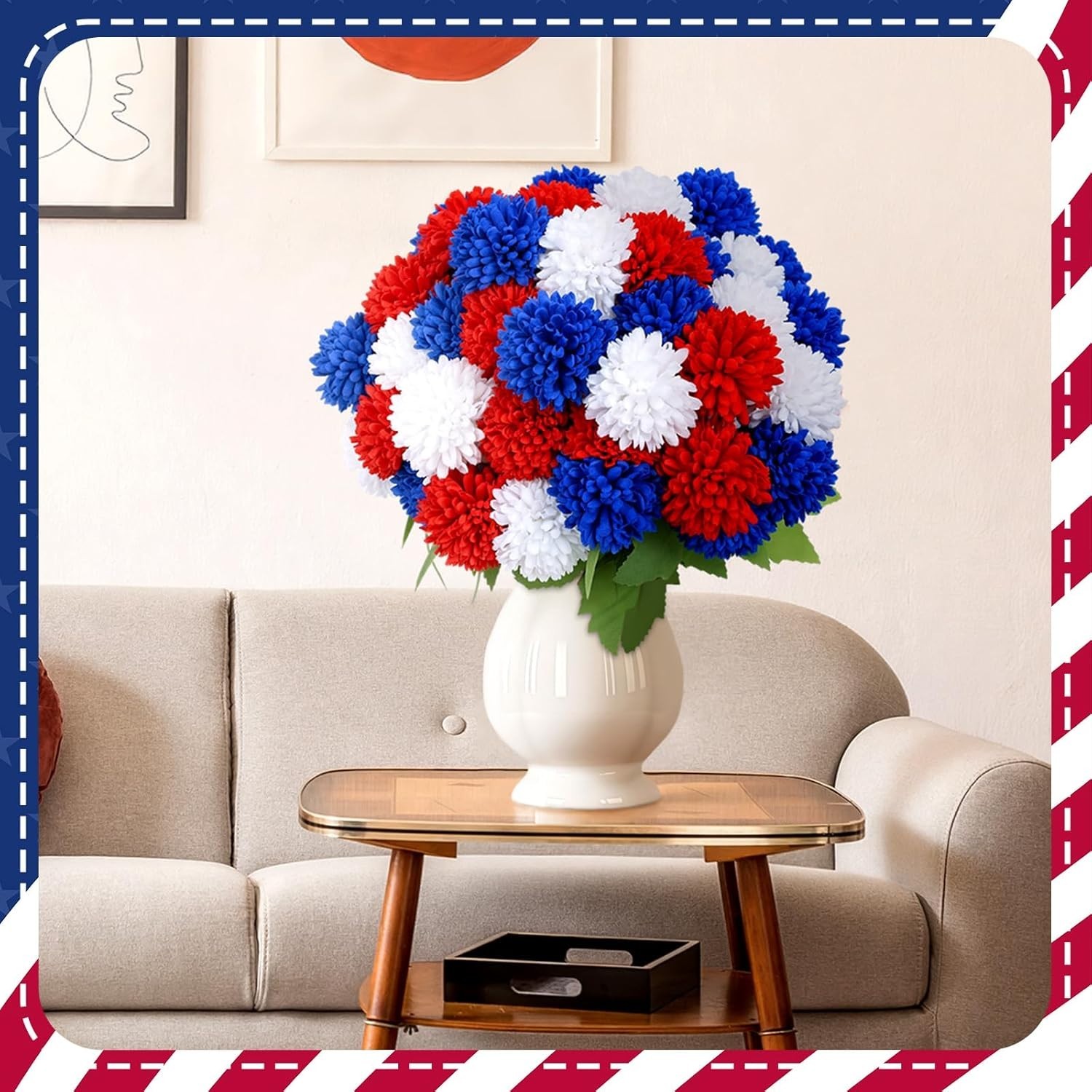 Vibrant 12-Piece Patriotic Chrysanthemum Flower Set for 4th of July Celebrations