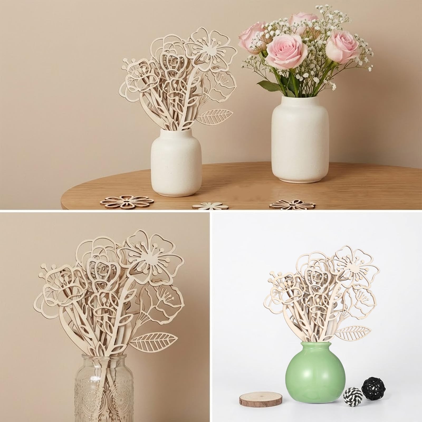 16 Pcs Wooden Wildflower Decor Set, Wooden Flowers for Crafts Boho Wall Decal…