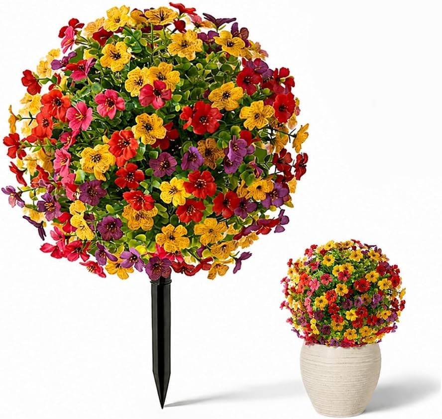 Artificial Violet Flowers with Ground Spike Fake Plants Garden Patio Yard Decor