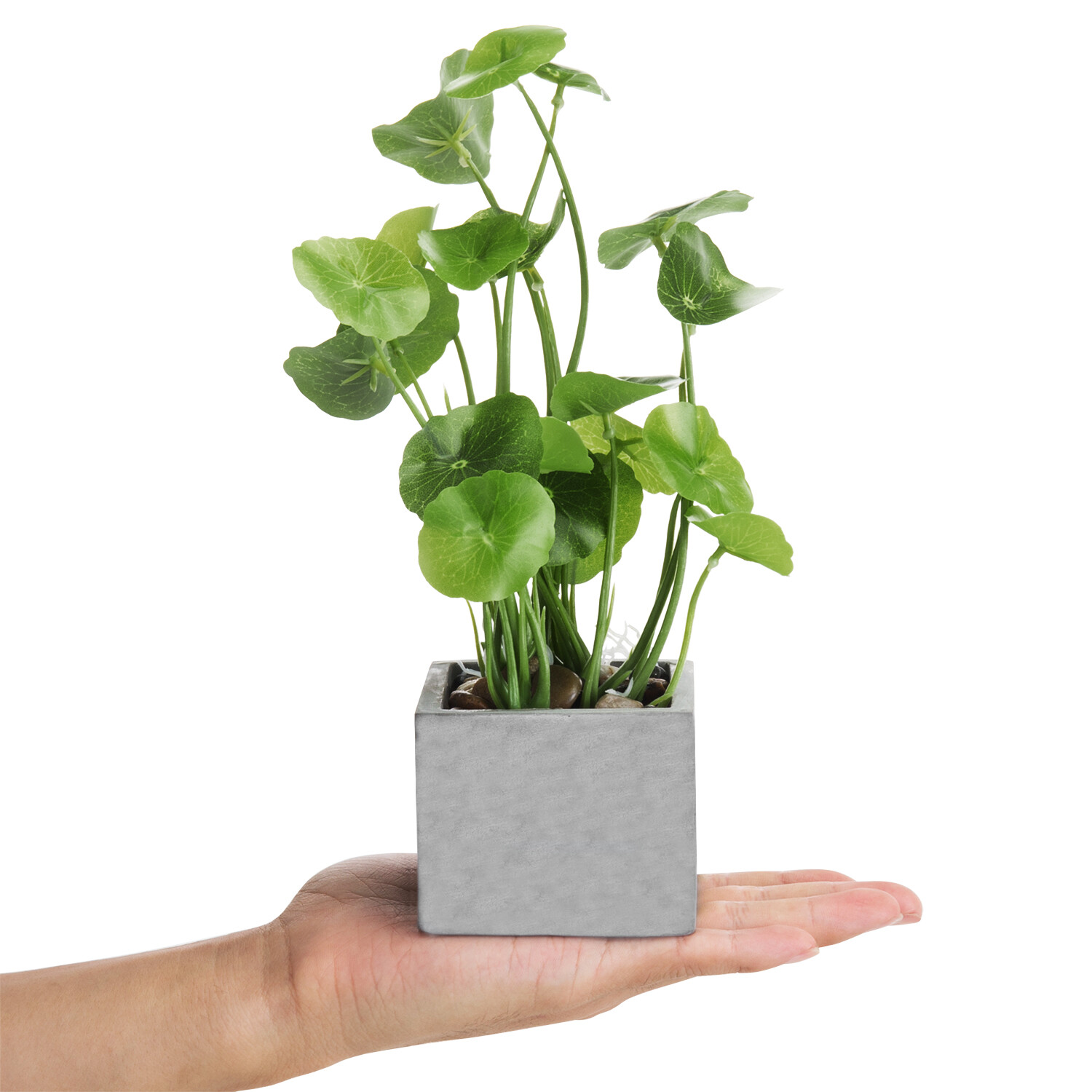 MyGift Set of 3 Artificial Faux Greenery Plants in Gray Square Cement Planters