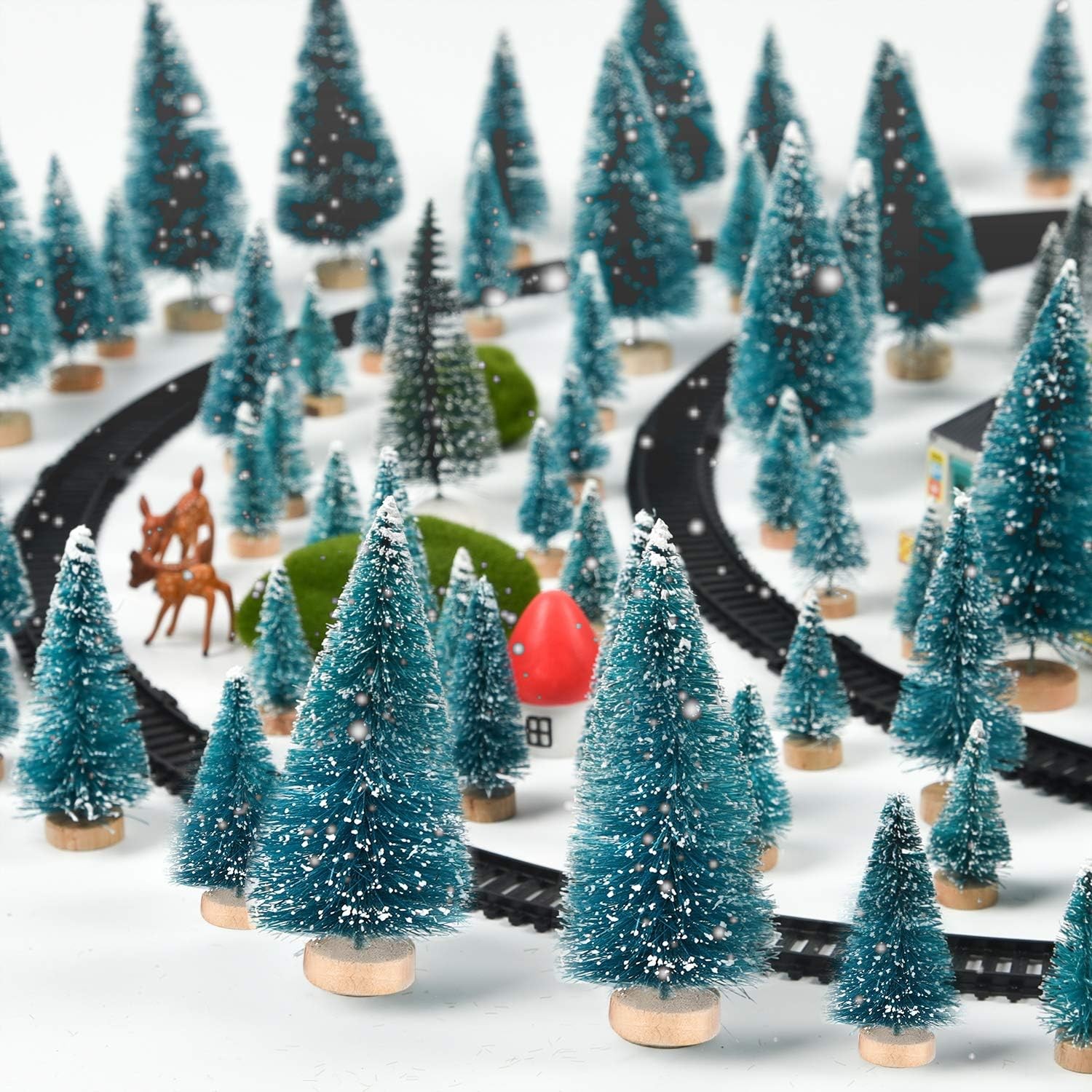 KUUQA 48Pcs Mini Sisal Trees Bottle Brush Diorama 48pcs, Blue-green