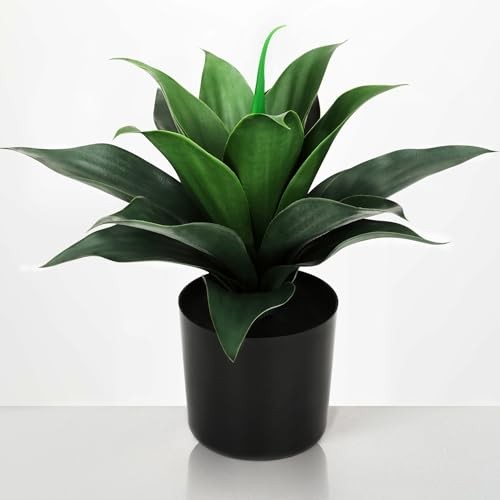 14″ Large Artificial Succulent Faux Agave Plant in Pot, Fake Potted Dark Green