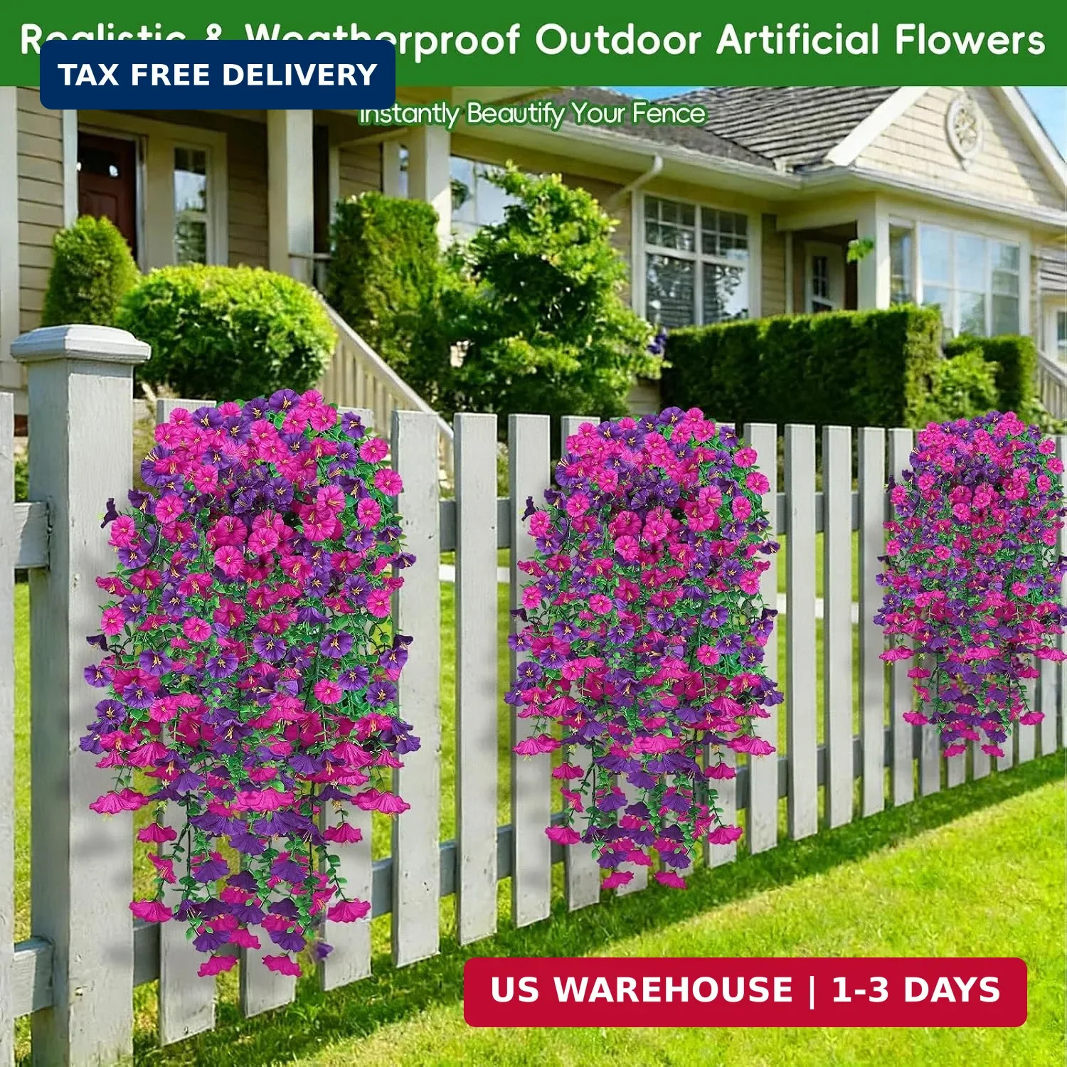Artificial Flowers for Outdoors, 6-Pack 420 Blooms UV Resistant Hanging Morning
