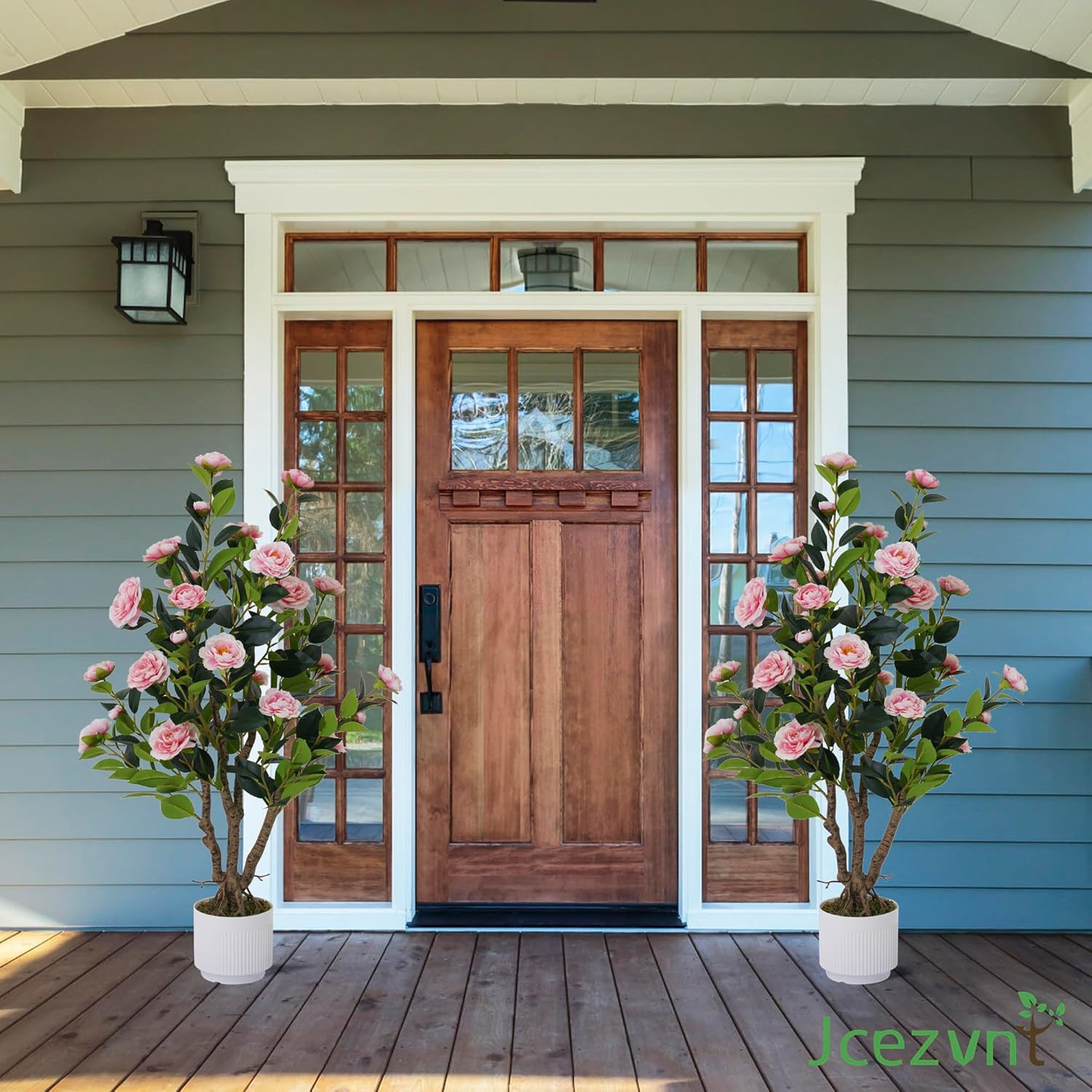 2 Pack 38″ Artificial Camellia Trees in White Pots for Home & Garden Decor