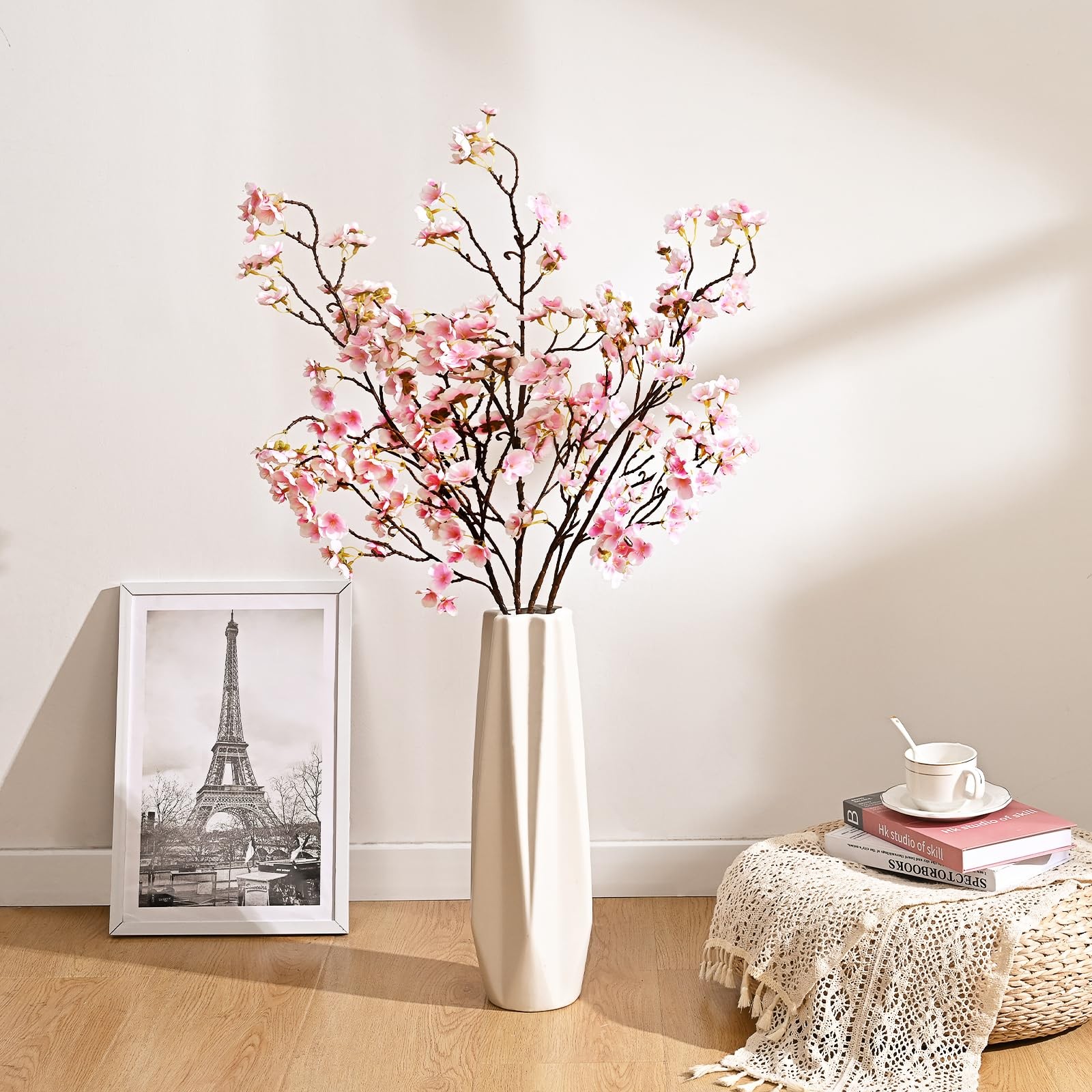 Artificial Cherry Blossoms Silk Stems 40 Inch Light Pink Set of 3 Wedding Decor