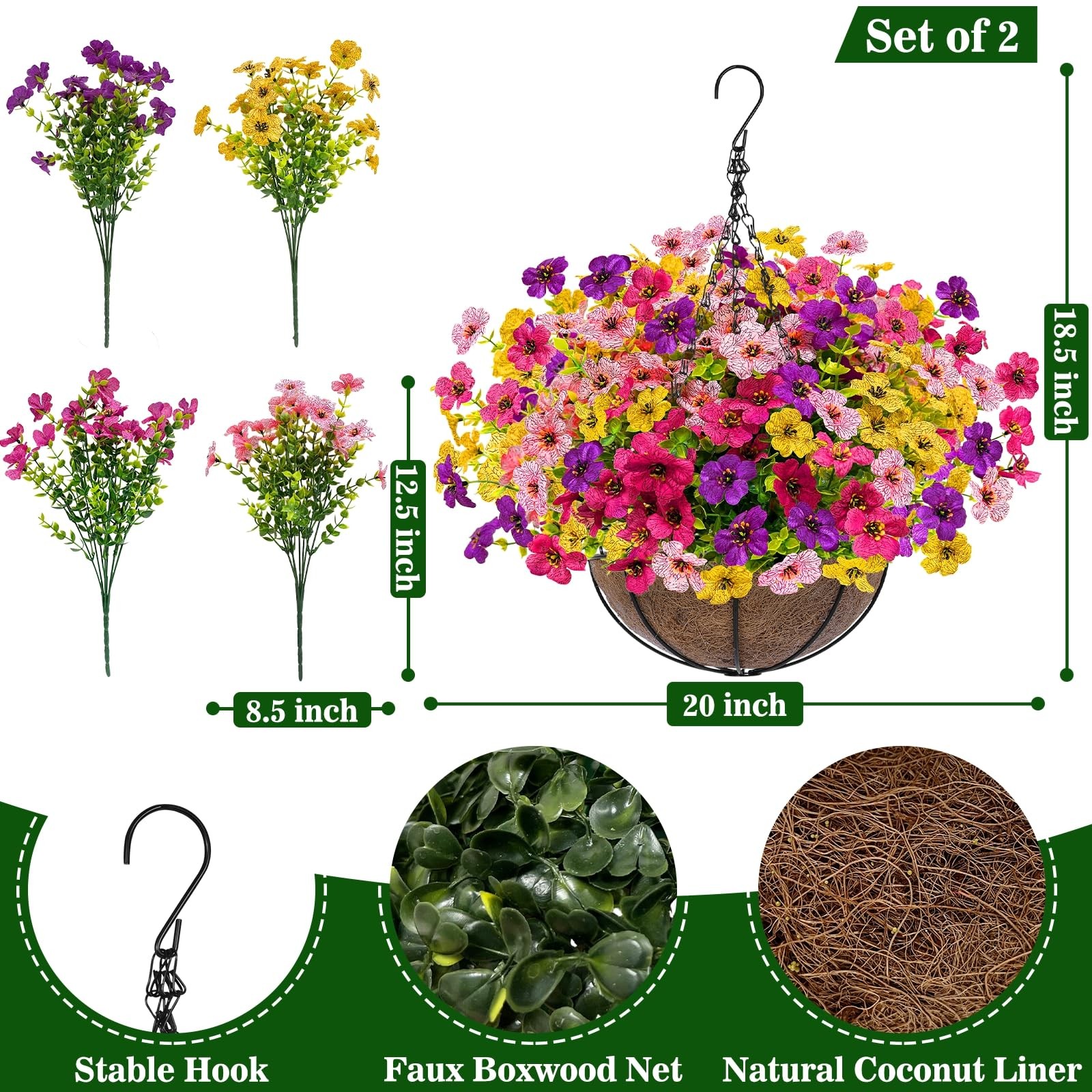 Grandeal 2 Sets Artificial Hanging Plants Flowers Basket Outdoor, Fake Hangin…