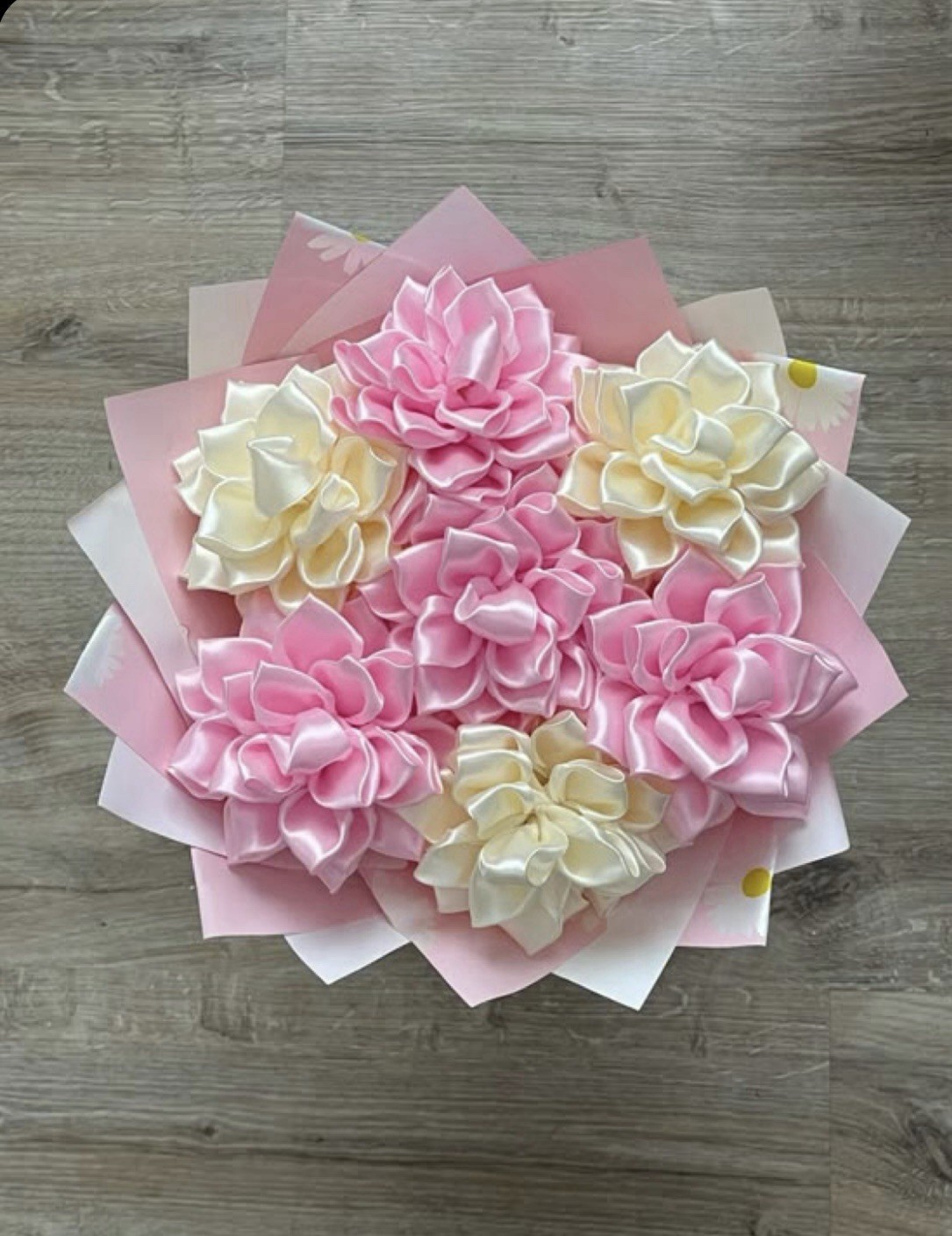 7ct Pink and Yellow Dahlia Eternal Bouquet with Pink Wrapping Paper