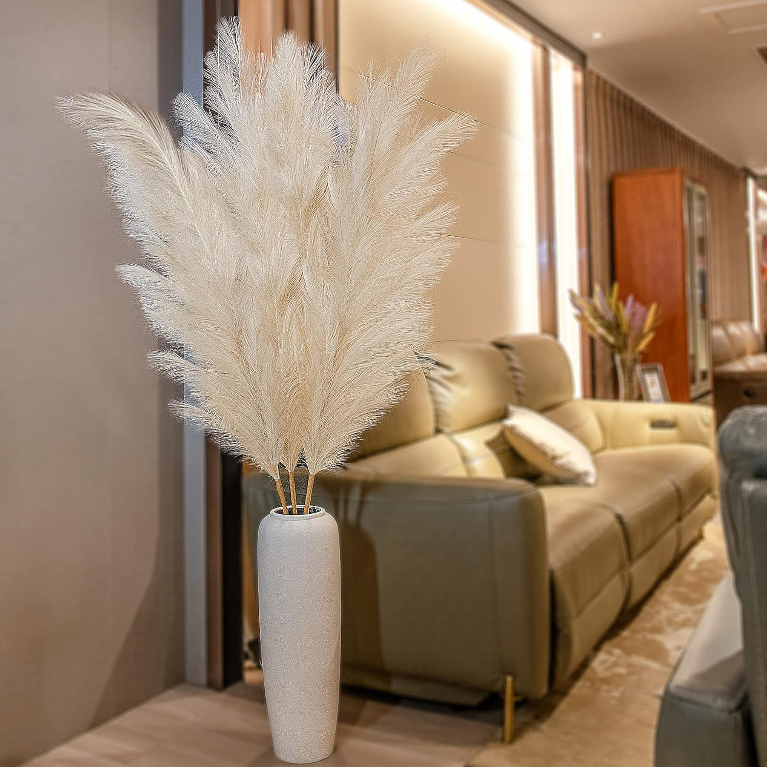 3Pcs 71″ Large Pampas Grass Decor, Tall Faux Fluffy Artificial Dried Pompous Gra