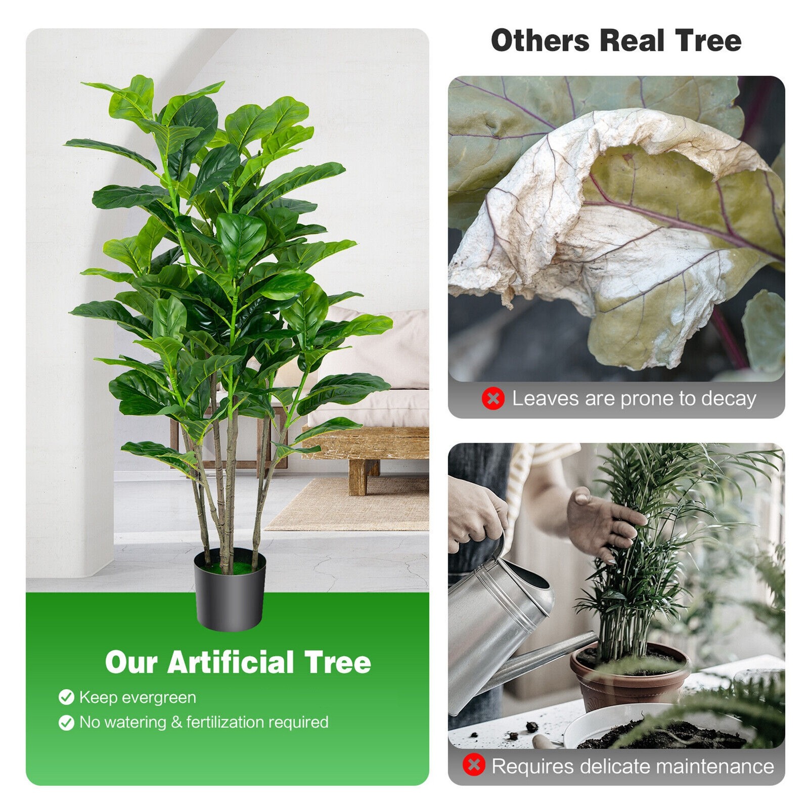4.2′ Artificial Tree 2-Pack Artificial Fiddle Leaf Fig Tree for Indoor Outdoor