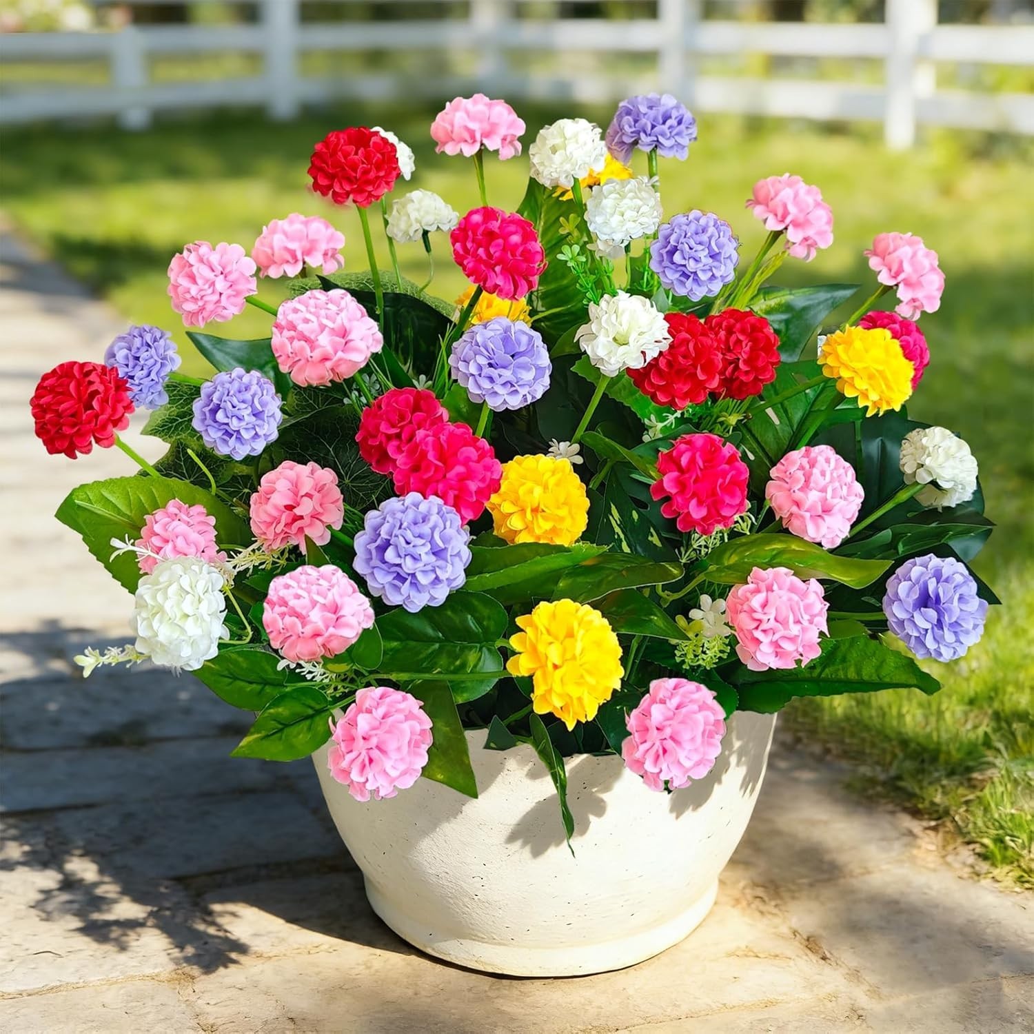 10Pcs UV Resistant Colorful Artificial Mums Flowers for Outdoor & Indoor Decor