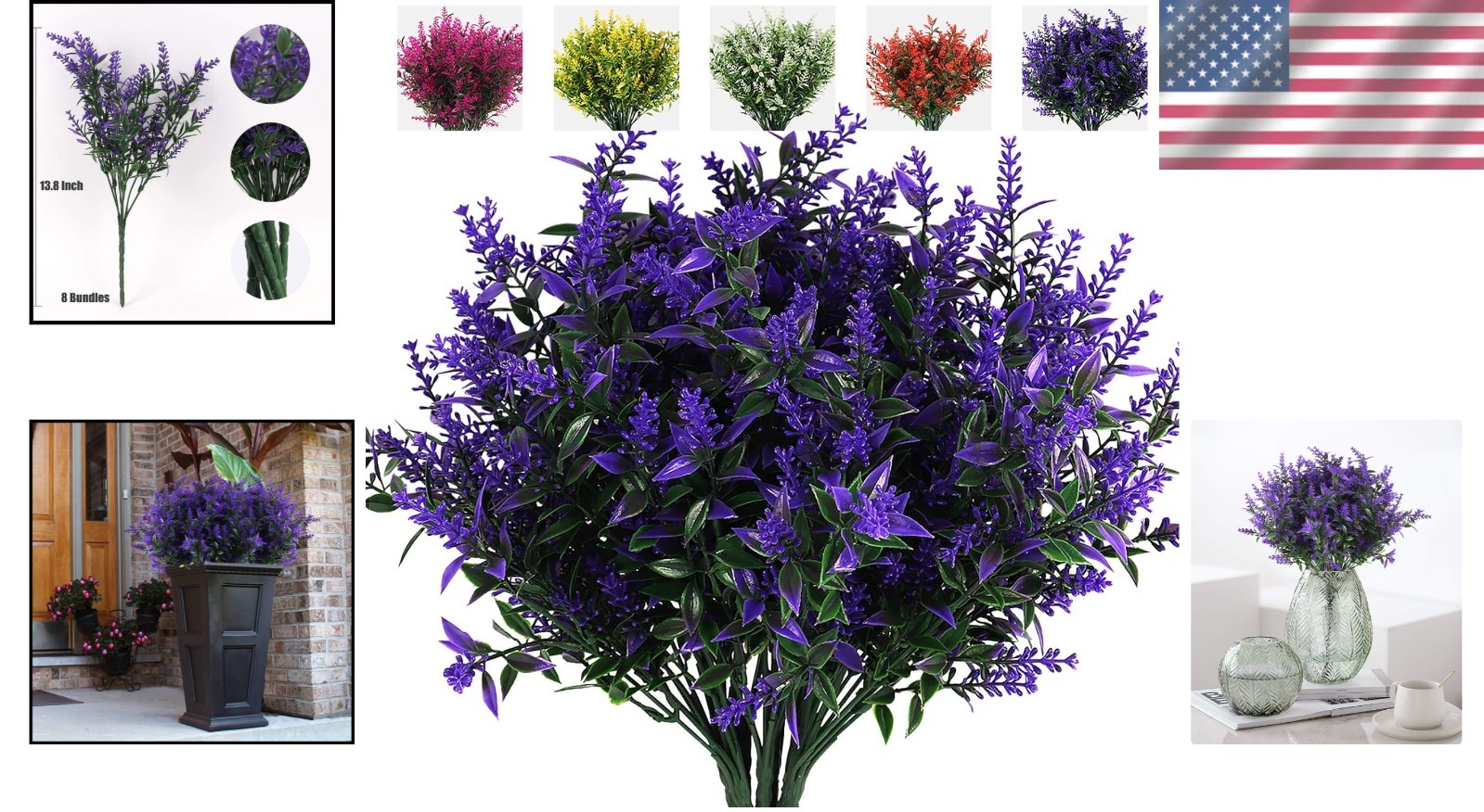 Vibrant Purple Lavender Fake Shrubs – 8 Bundles for Weddings & Everyday Decor