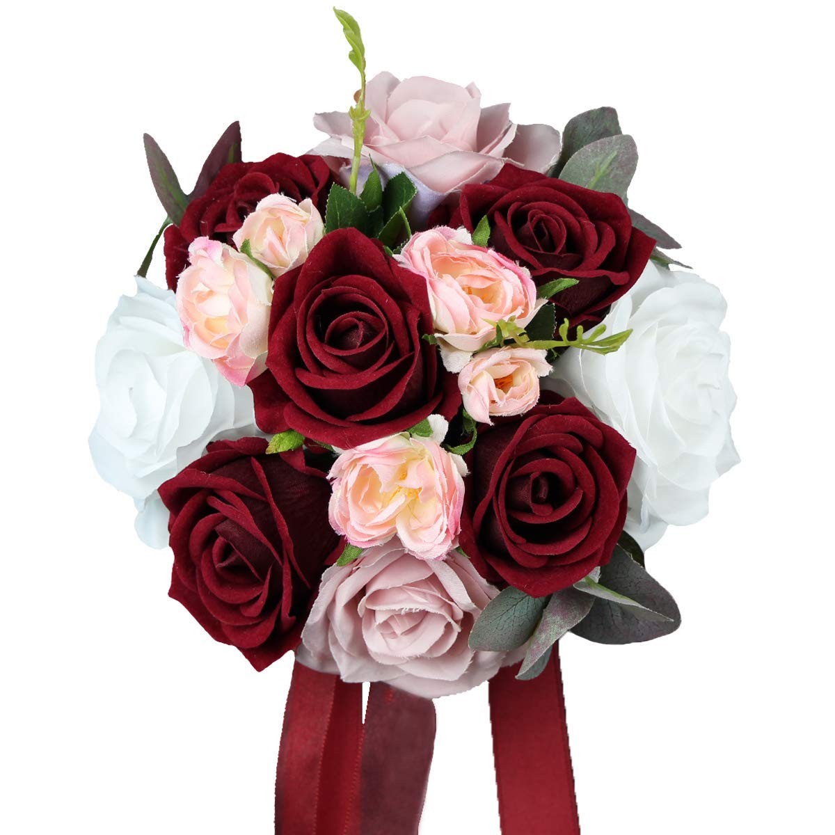 7in Burgundy Silk Bridesmaid Bridal Bouquet Wedding Artificial Flowers