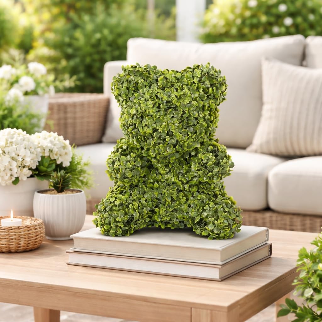 Artificial Topiary Dog Lucky, Faux Boxwood Puppy Decor, UV Resistant Greenery…