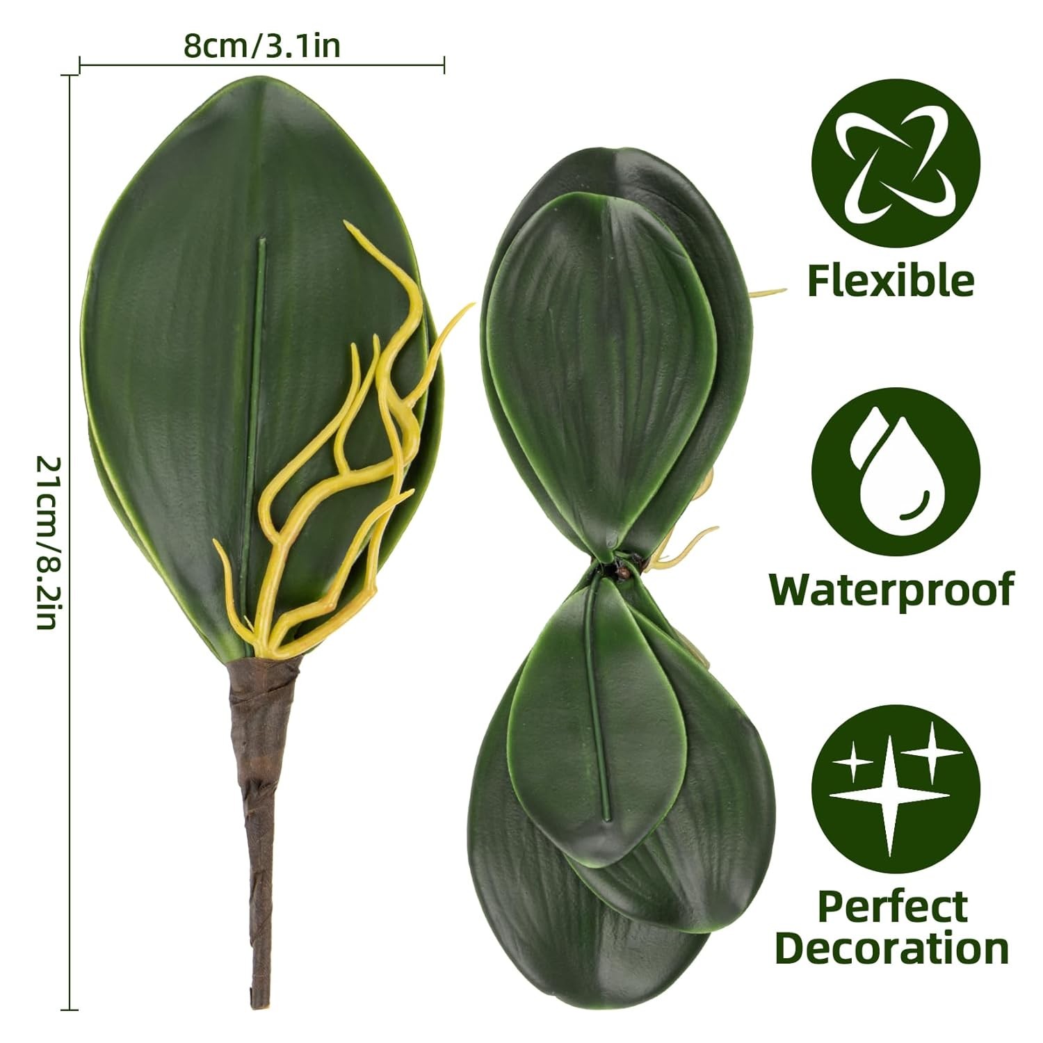 RAINFLOW 3PCS Artificial Orchid Leaves Lifelike Fake Phalaenopsis (72 chars)