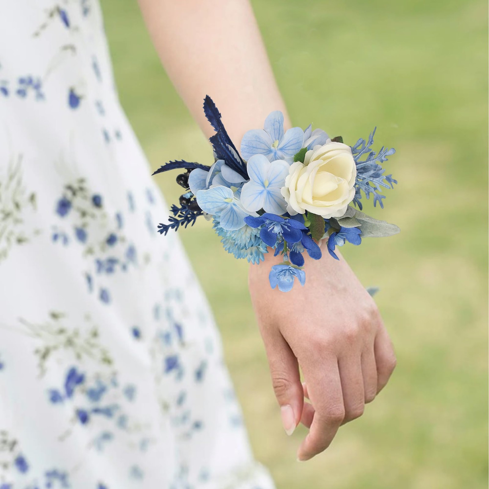 Corsage And Boutonniere Set Navy Blue Wristlet Men Wedding Homecoming Prom