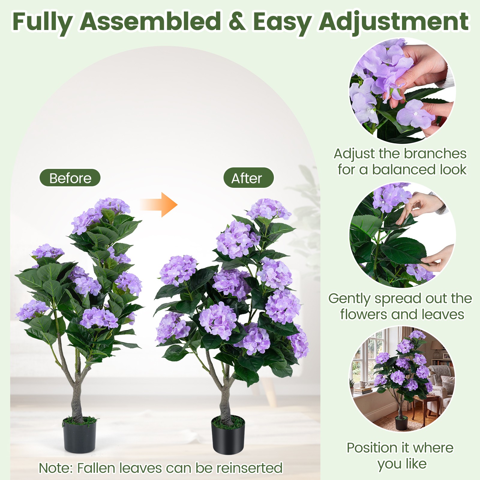 2-Pack Artificial Hydrangea Tree, 43.5″ Faux Flower Plants with 11 Blooms&Trunk