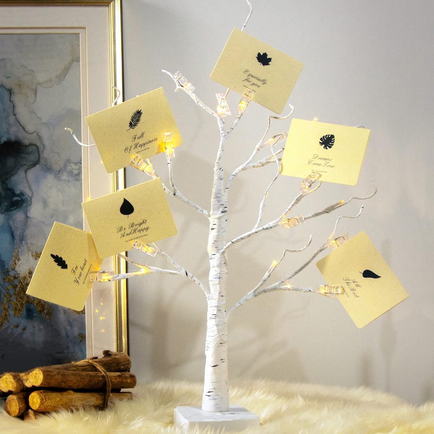 Money Tree Gift Holder, Lighted Tabletop Birch Tree with Clips and Greeting C…