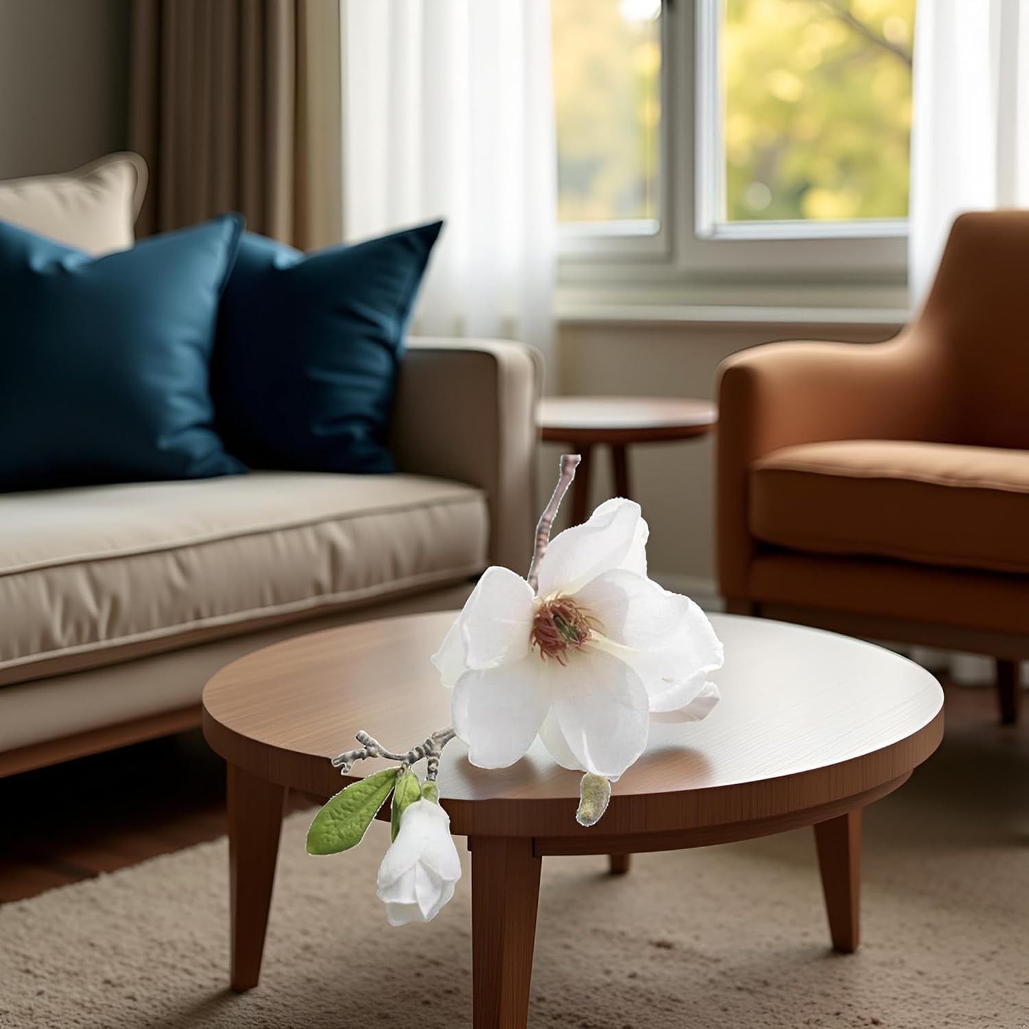 White Artificial Magnolia Fake Silk Flower Single Floral Home Decor Living Ro…