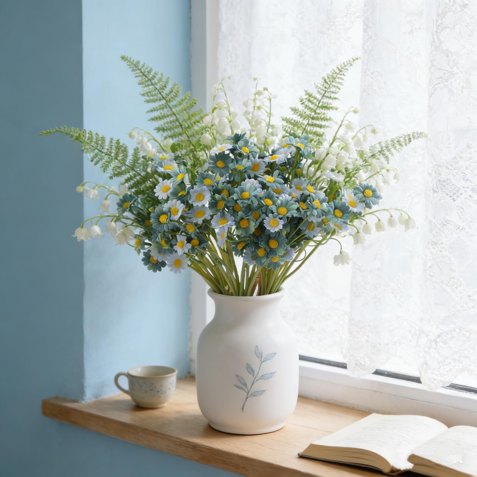 24pcs Small Daisy Artificial Flowers Faux Silk Daisies Flowers Spring Fake Wi…