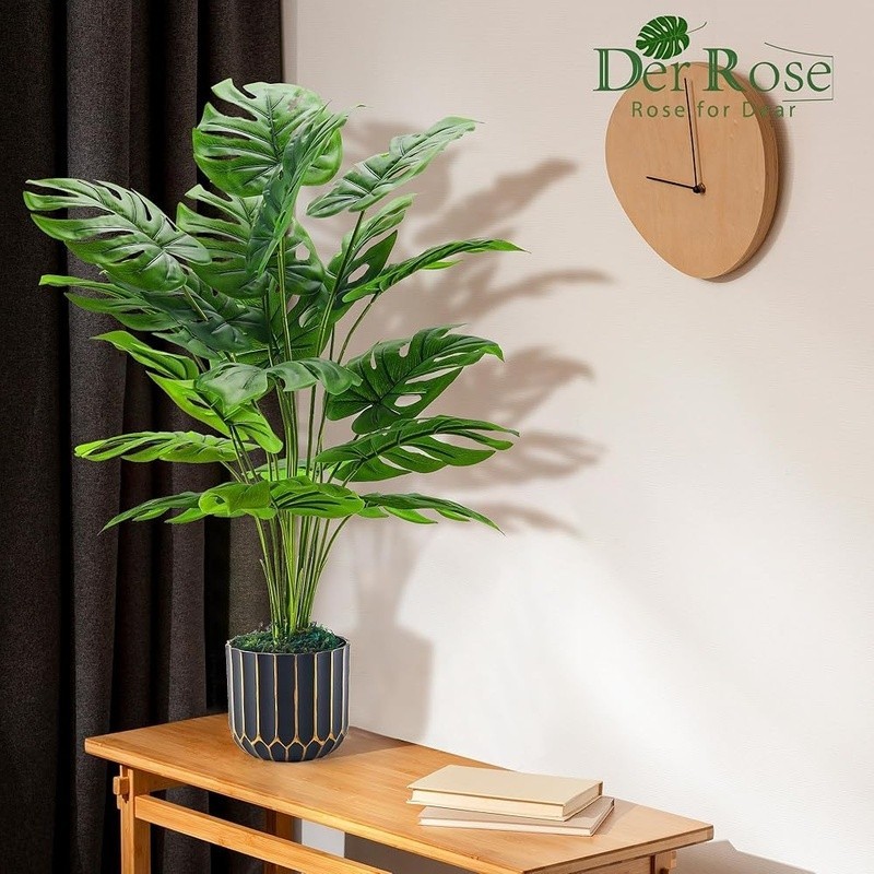 28 Inch Faux Monstera Plant W/ DIY Pot Black Gold Decoration Indoor Greenery New