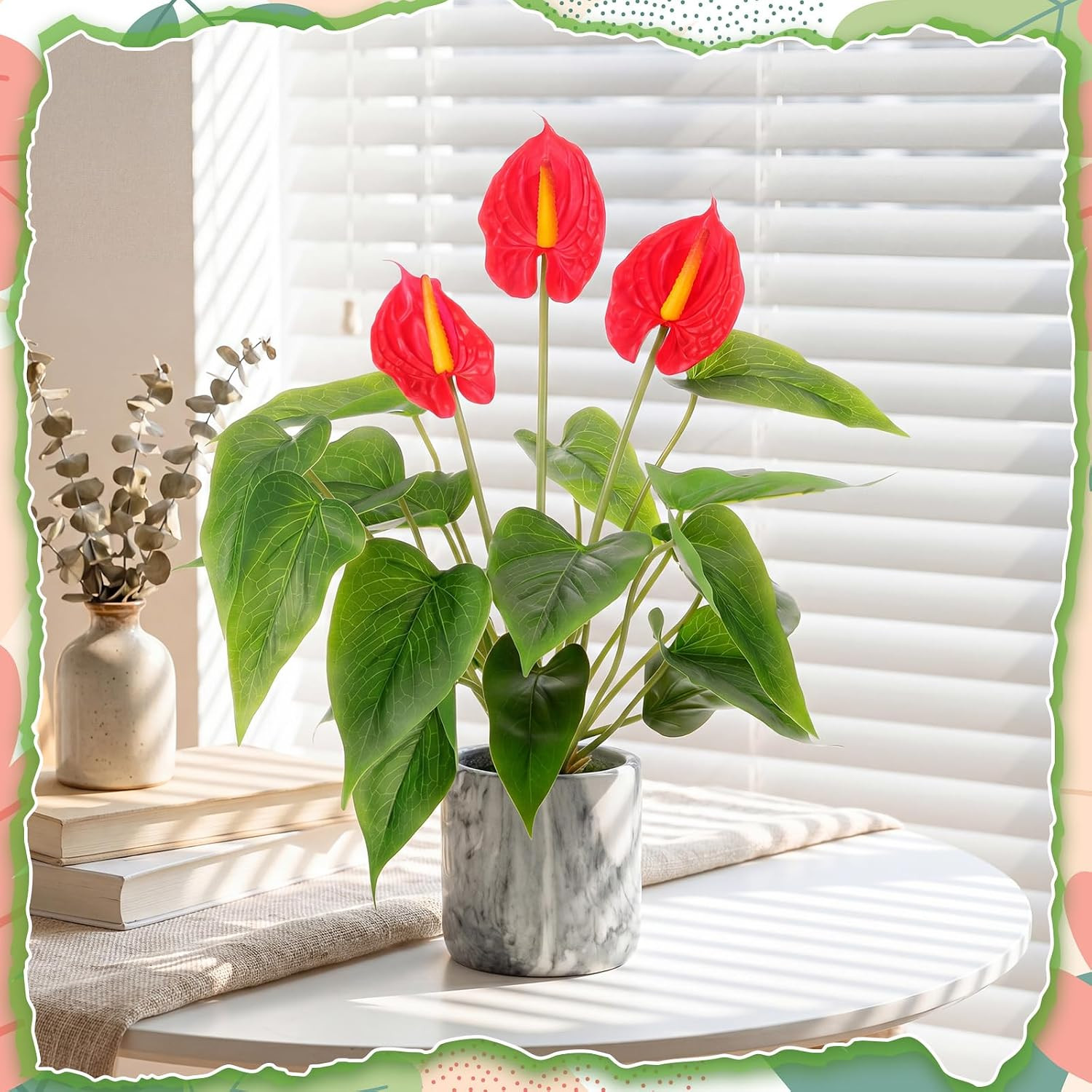 15″ Faux Calla Lily & Anthurium Potted Plants – 2 Pack Tropical Decor