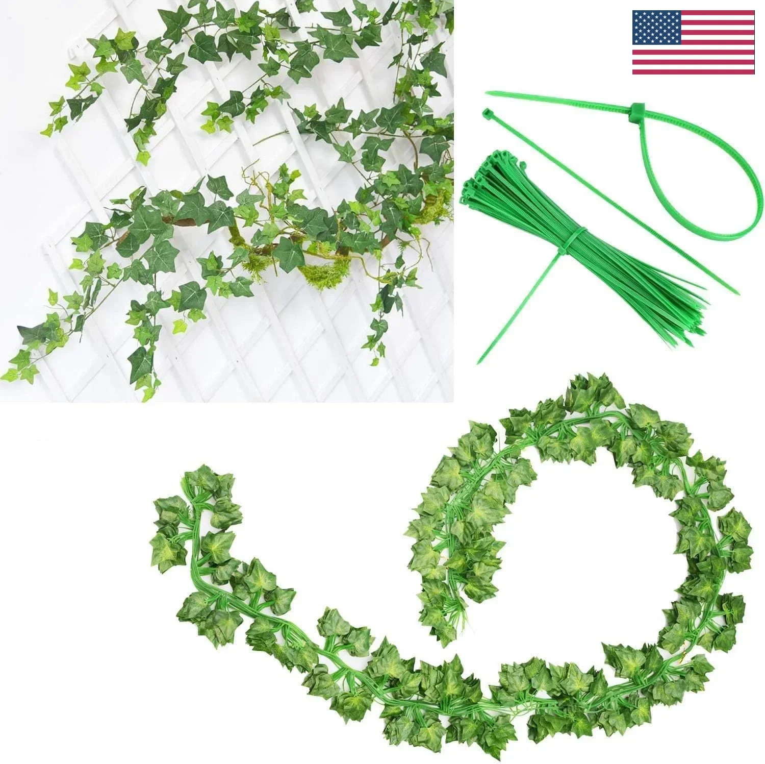 EZFLOWERY 12 Strands 84 Feet Artificial Ivy Vines Leaves, Silk Garland Fake FAST