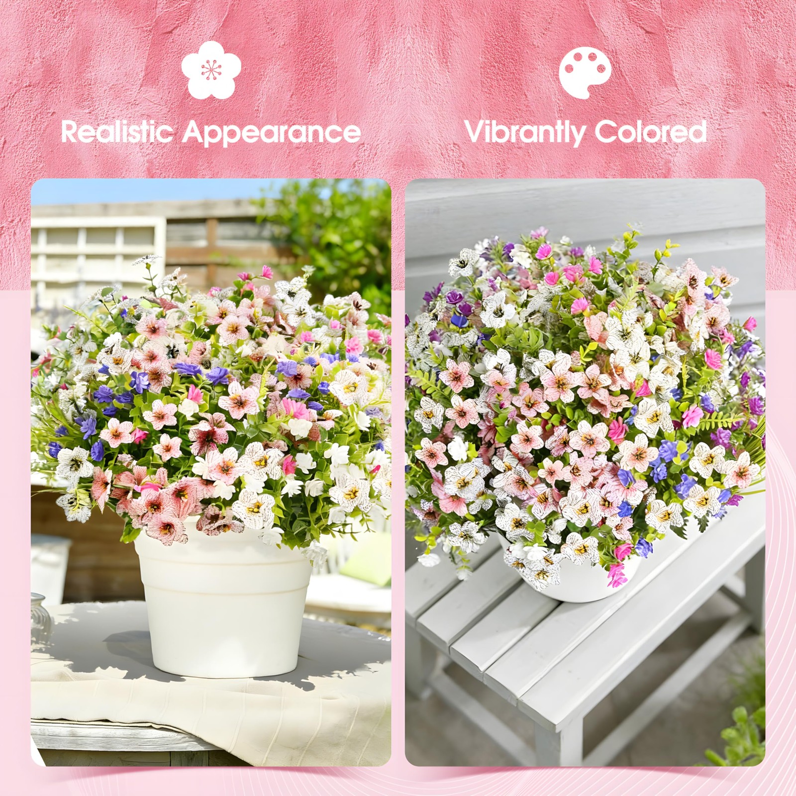 Fake Flowers for Outdoor UV Resistant 24 pcs Pink Artificial Flowers Outdoors…