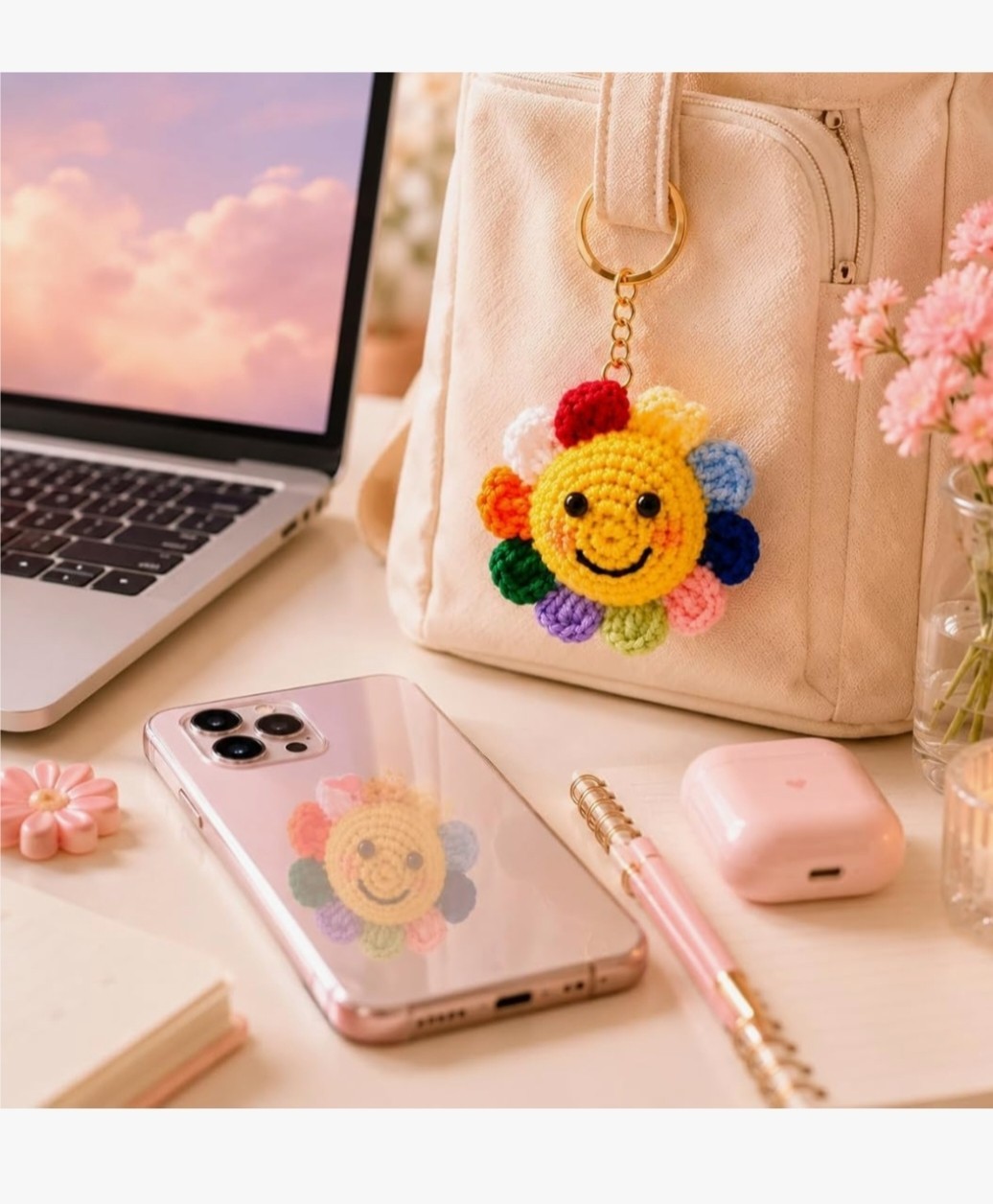 Handmade Crochet Sunflower Keychain for Women & Girls