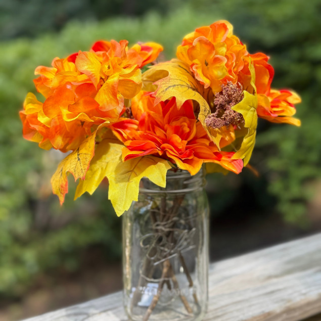 Artificial Flower Arrangement 32oz Mason Jar LED Fall Rustic Home Floral Decor