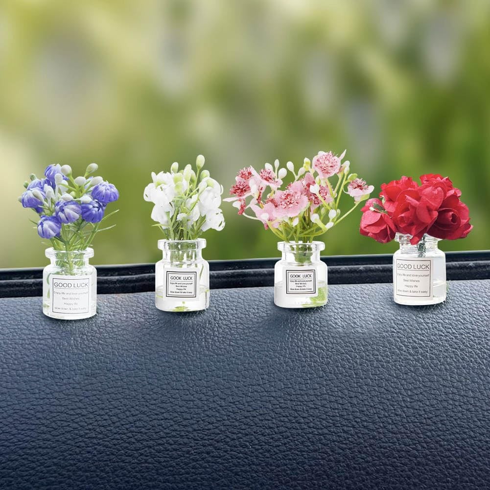 Set of 4 Cute Mini Rose Flower Vase Car Dashboard Decorations -Adhesive Mini …