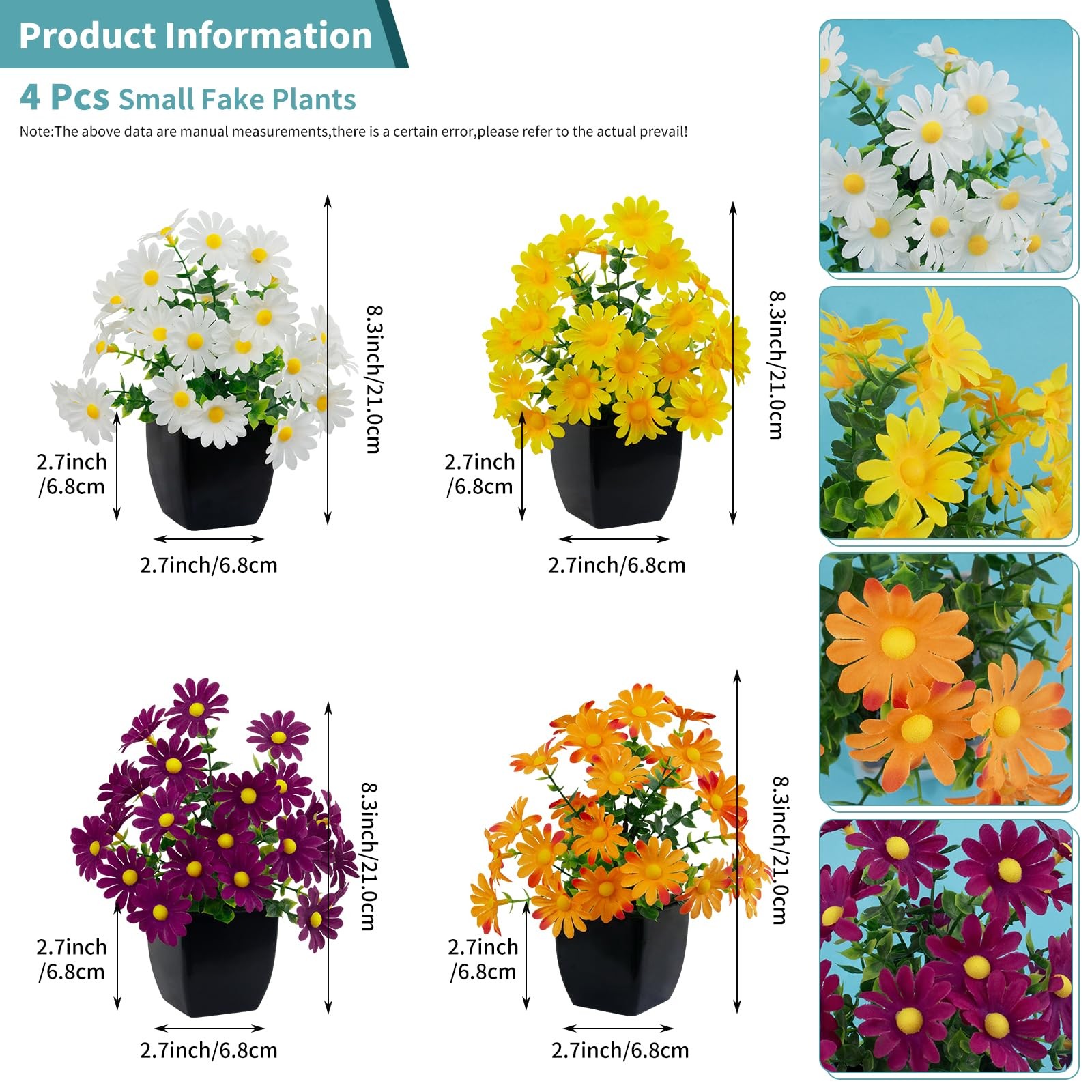 4 Pack Small Faux Plants Spring Artificial Daisy Flowers Fake Plants Indoor B…