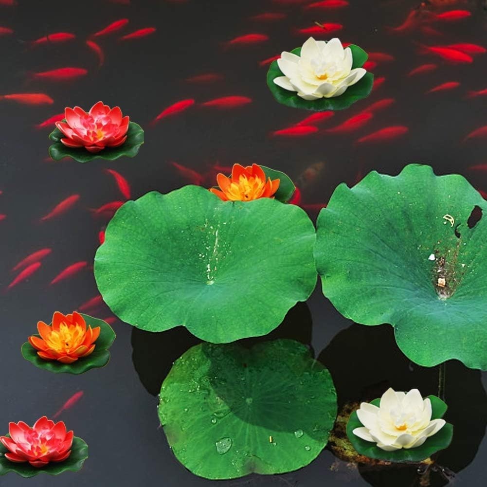 12Pcs Colorful Floating Foam Lotus Flowers & Lily Pads for Garden Decor