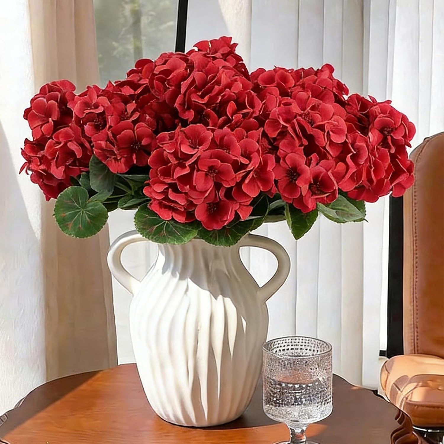 Elegant 6 Bunches of UV Resistant Red Geraniums – Forever Fresh Outdoor Decor