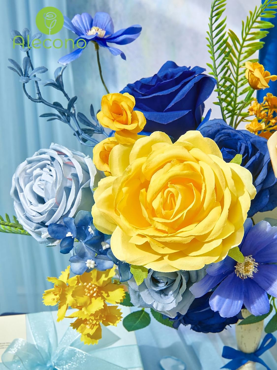 Blue and Yellow Silk Flowers for Valentine’s, Weddings, and Party Decor