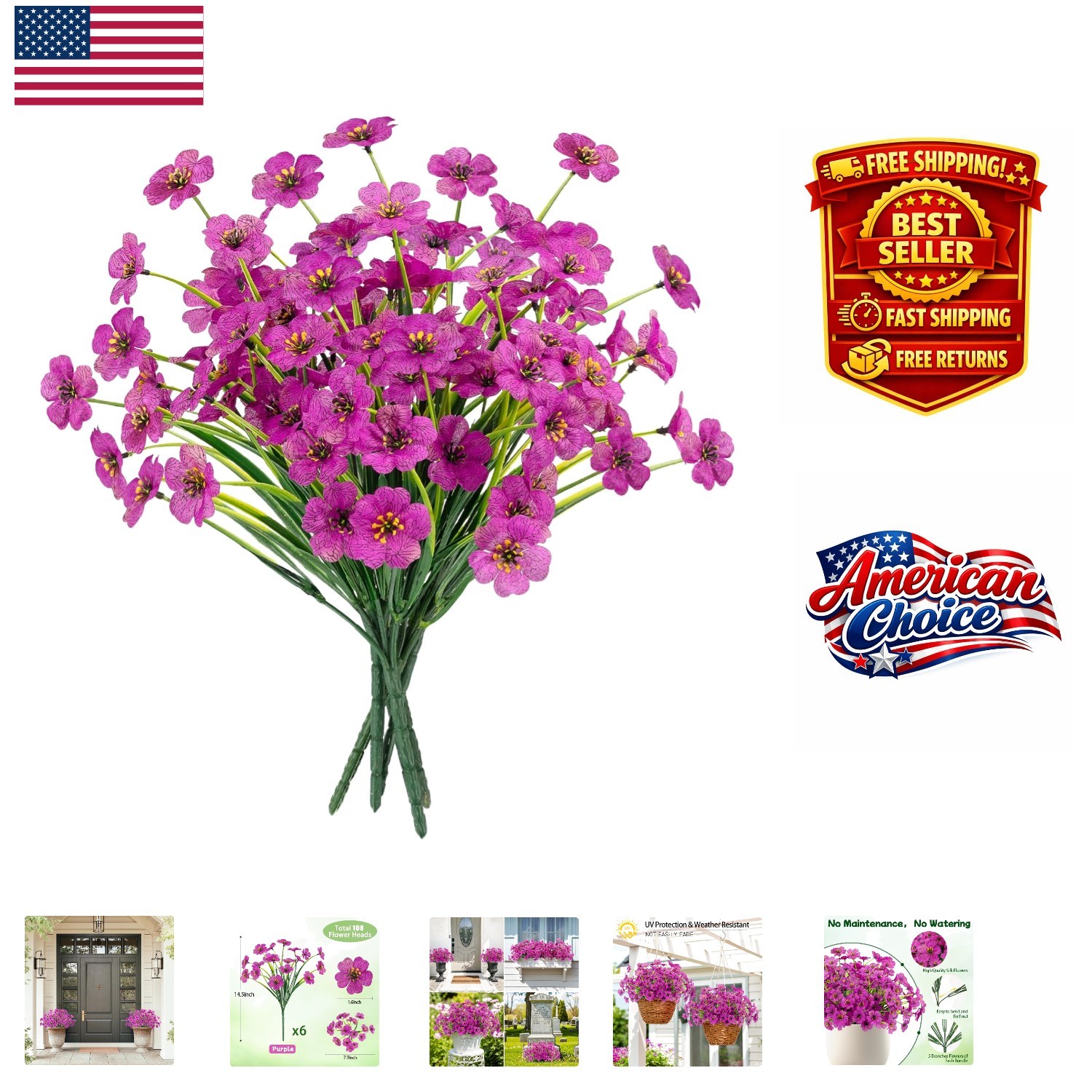 -Round Vibrant Purple Floral Decor – UV Resistant Faux Plants Set