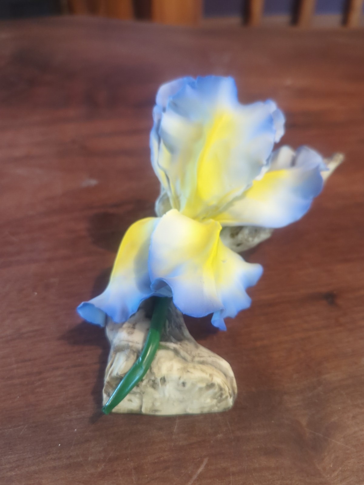 Vintage Blue Yellow Iris Fabar Capodimonte Porcelain Italy Flower Sculpture