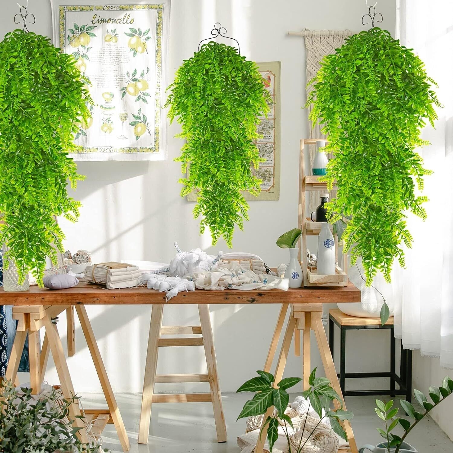 8Pcs Artificial Boston Fern Plant Fake Hanging Trailing Foliage Vine Home Decor