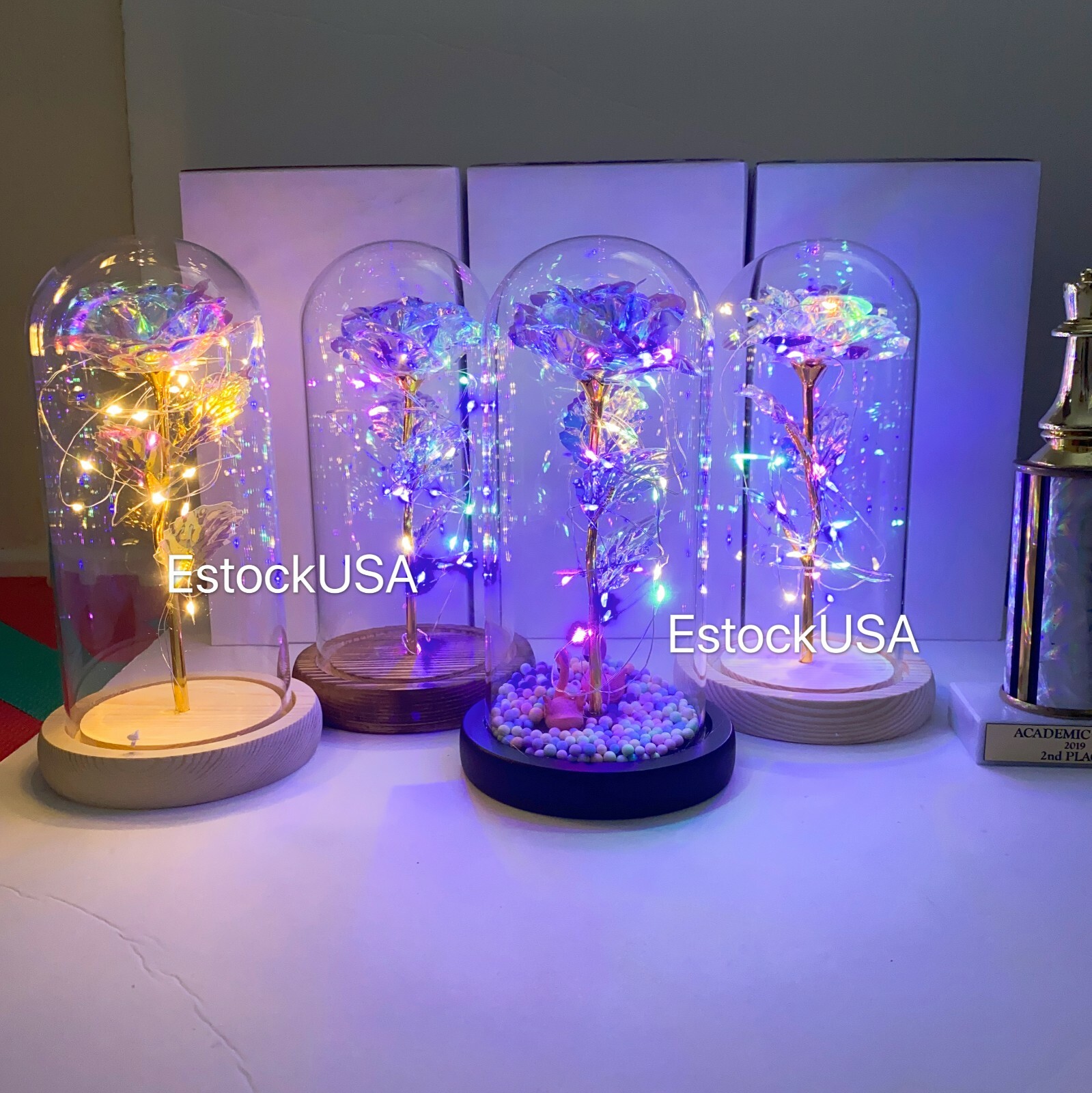 crystal Galaxy rose in the glass dome 20 led lights gift for girlfriend mom wife