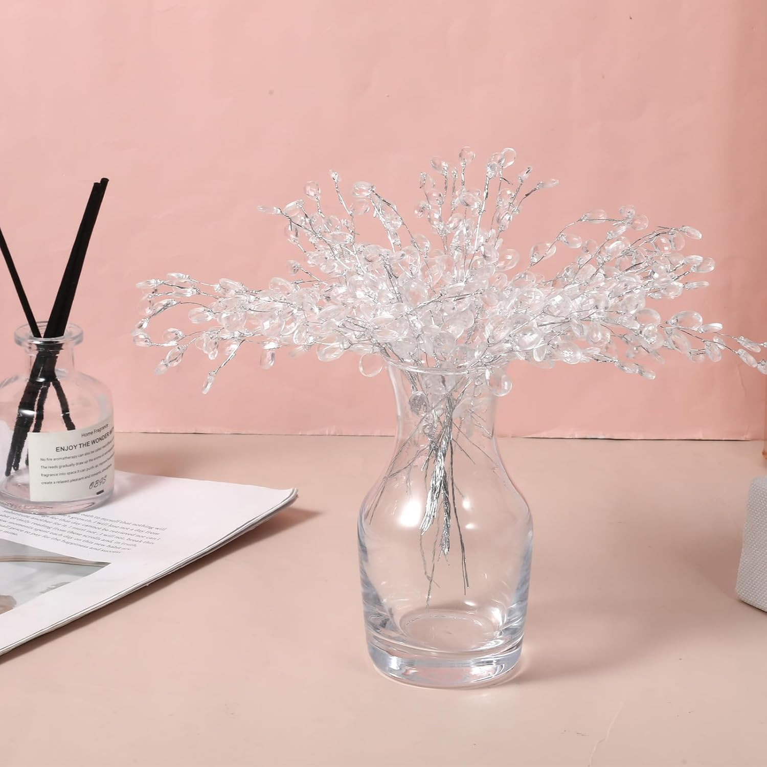 25 Pcs Crystal Flower Stem Branches, Acrylic Crystal Flower Branches, Clear Arti
