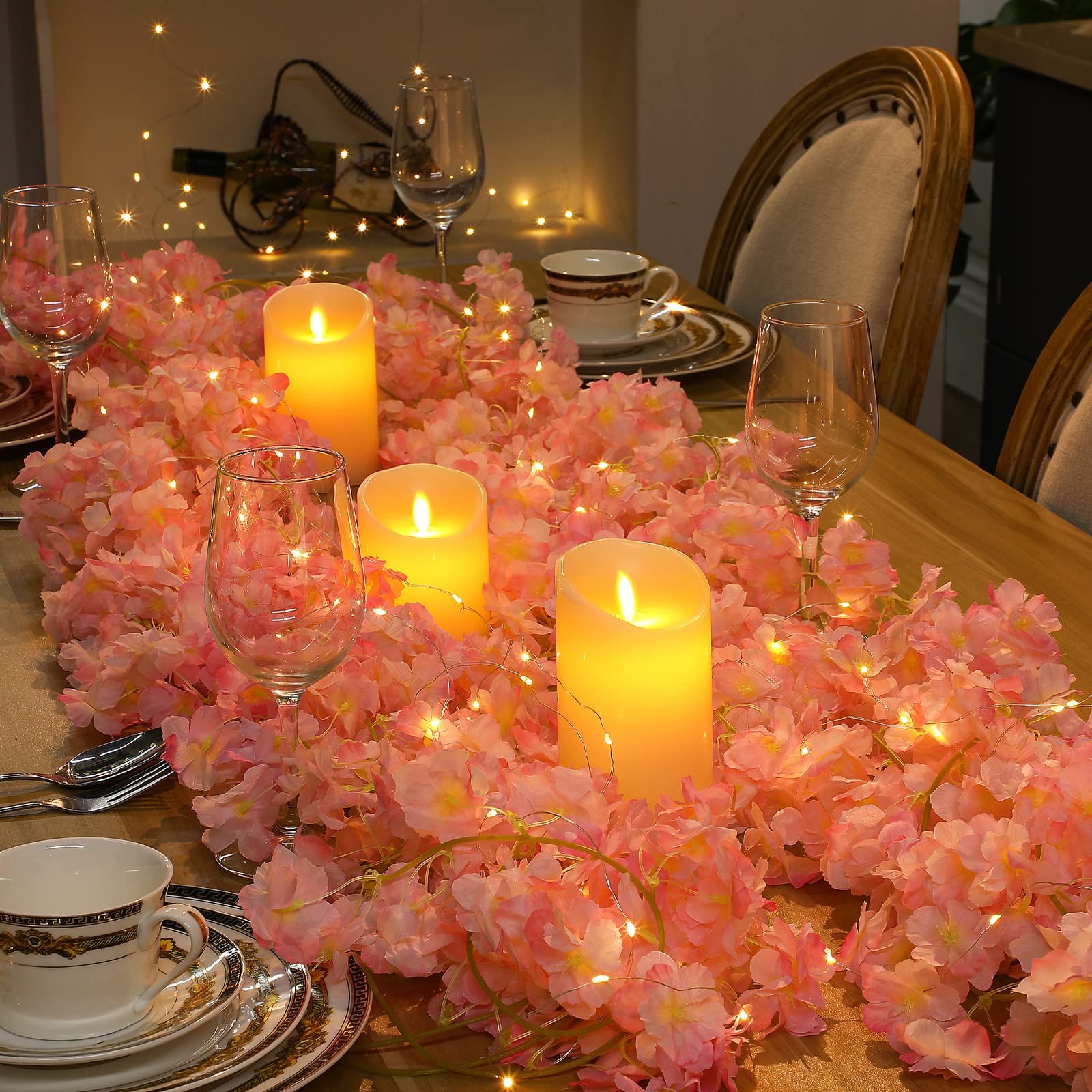 Jutom 8 Pcs 47.2‬ ft Cherry Blossom Flower Garland with String Light Artifici…
