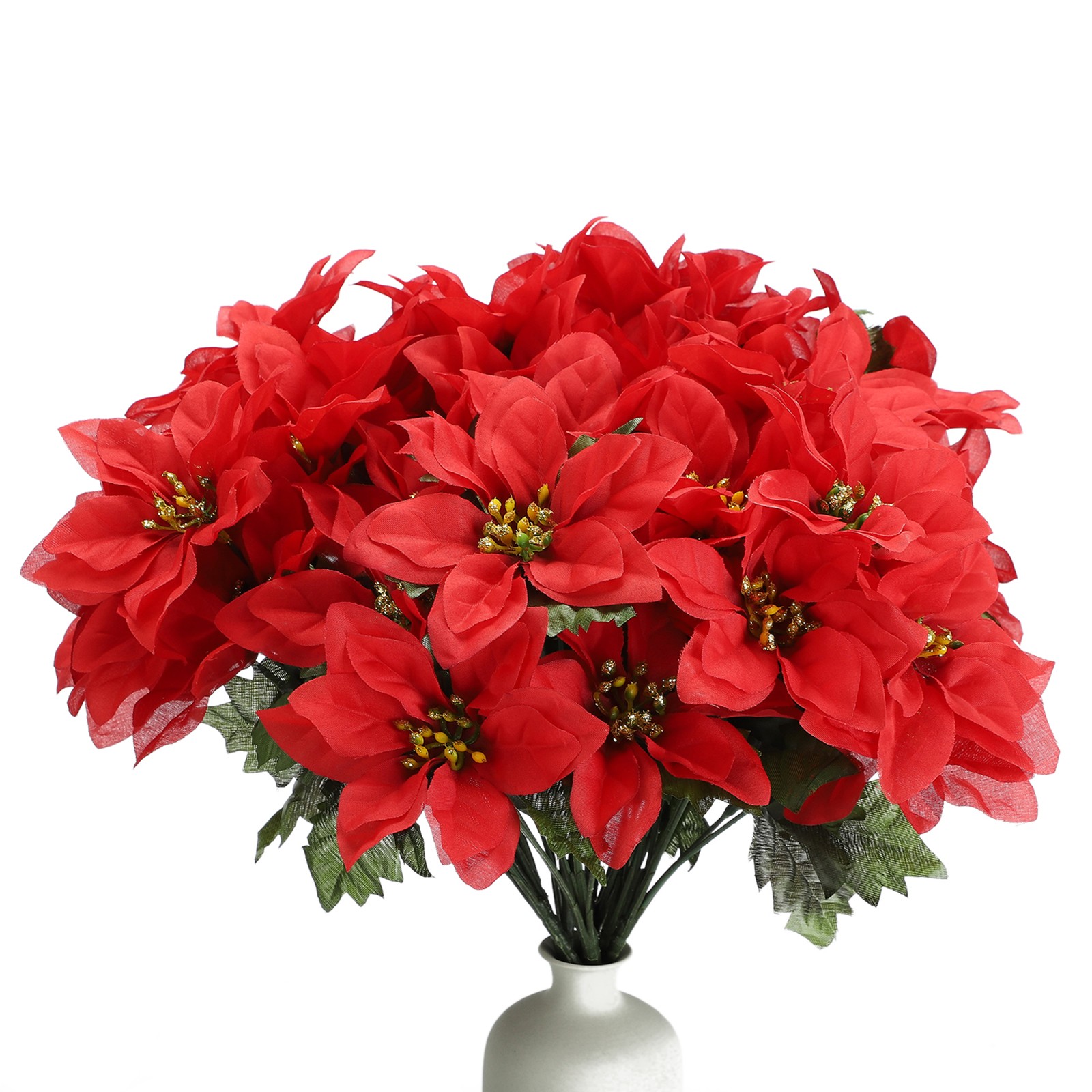 6 Branches Red Poinsettia 37cm Artificial Christmas Flower Decor