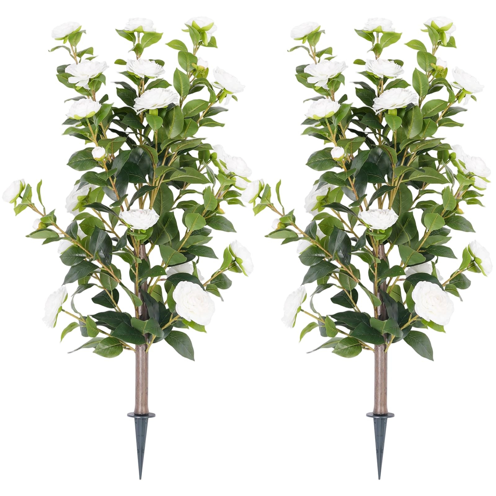 2-Pack 3FT White Artificial Camellia Bushes, UV Resistant Lifelike Faux Flowe…
