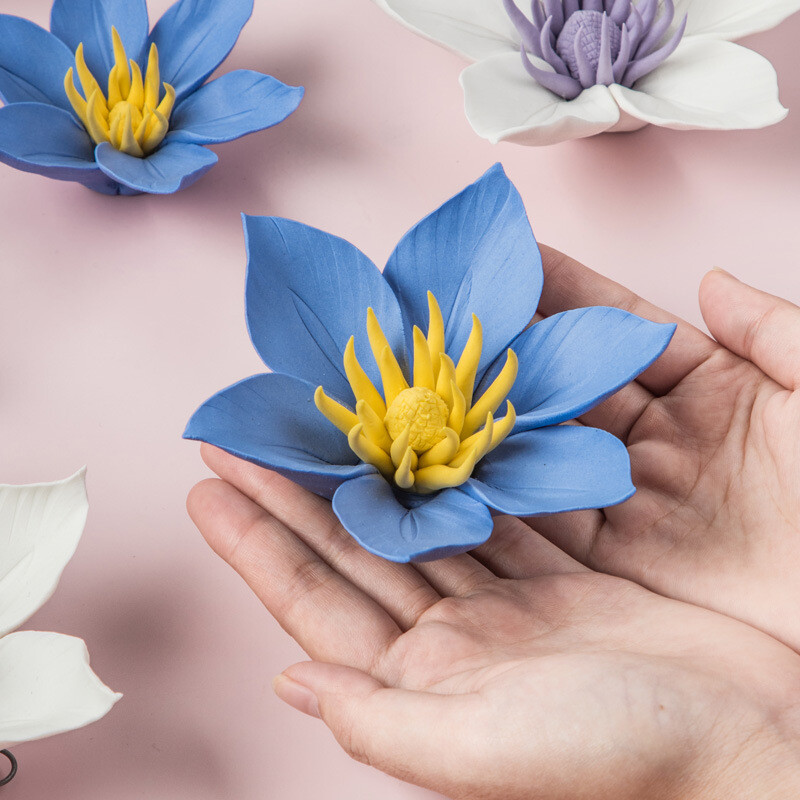 Porcelain Ceramic Flowers 3D Clematis Wall Decor Hangings Study Living Room