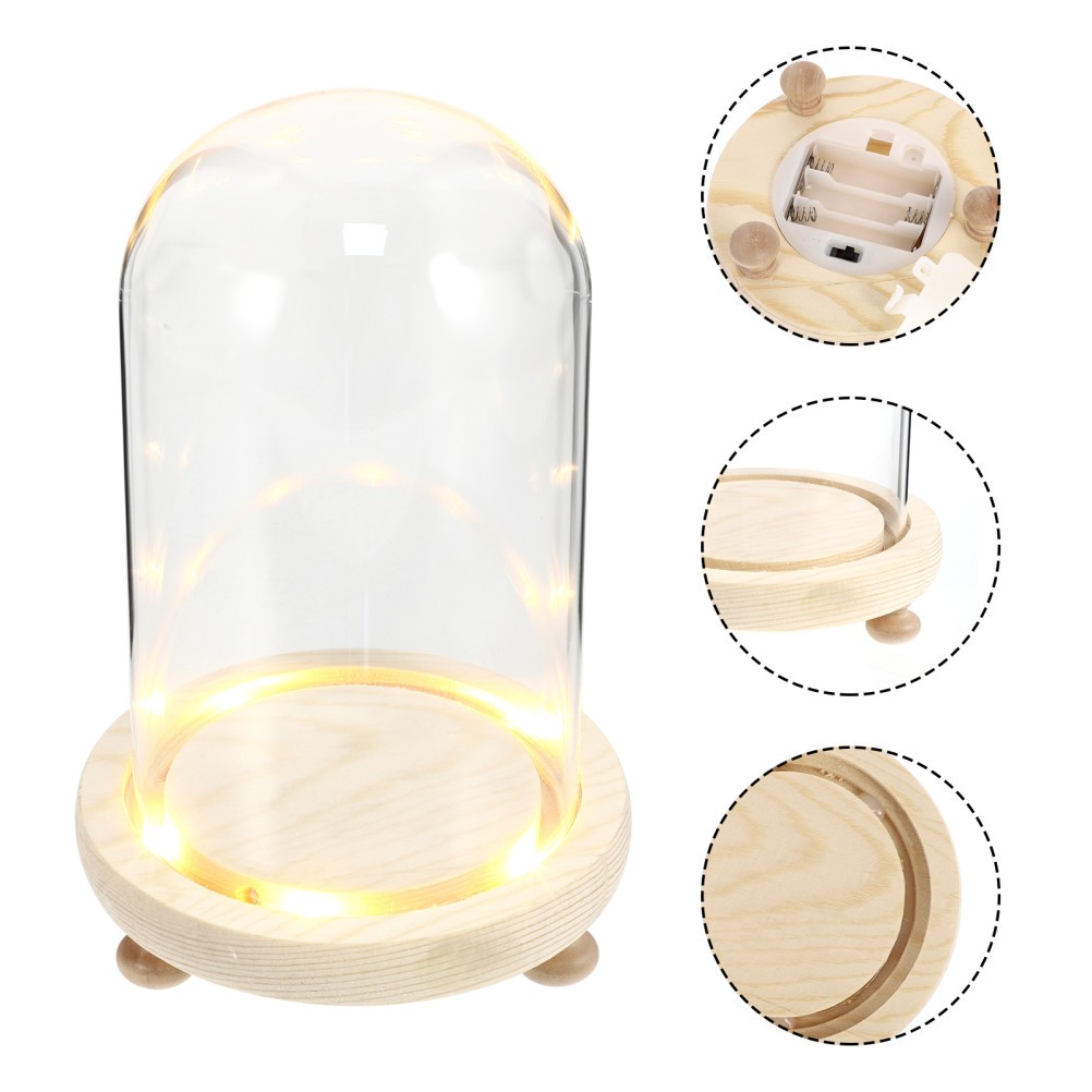 1 Set Creative Preserved Flower Glass Display Cover with Wooden Stand