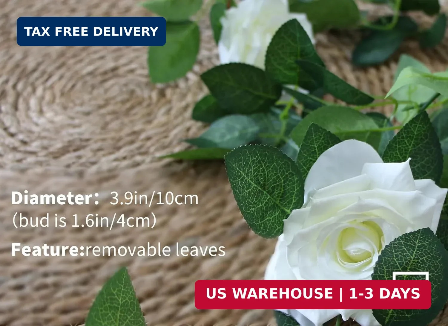 ZIFTY 5Pcs 32.5FT Artificial Rose Vine Fake Flower Garland White Fake Silk Flora
